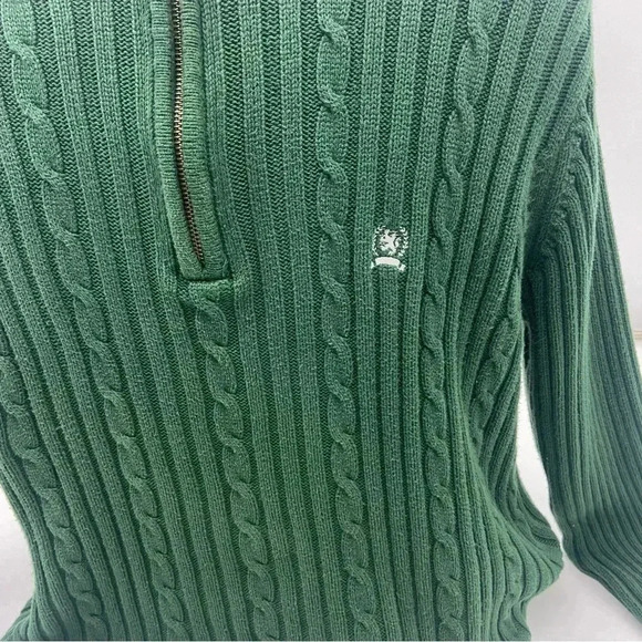Tommy Hilfiger Mens Crest XL 1/4 Zip Cable Knit Sweater Cotton Hunter Green - Picture 4 of 9